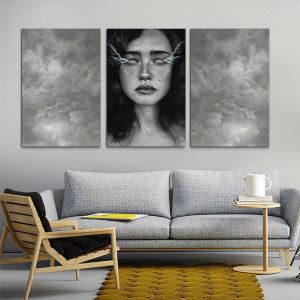 تابلو شاسی 3 تکه طرح آسمان سیاه و چهره کد 99593